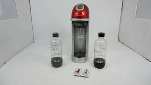 lot 99 image: Soda Stream with 2 Bottles and 2 Soda Stream Flavors (Dr. Pete & Fountain Mist)
