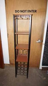 lot 153 image: Wood and Black Metal Wine BottleGlass Holder Stand