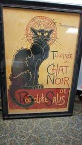 lot 186 image: Vintage Framed Black Cat Le Chat Noir Picture