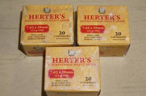 60 Rounds Herters 7.62 x 39mm 122 Gr FMJ Ammo