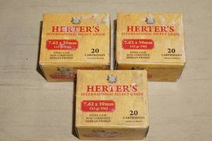 60 Rounds Herters 7.62 x 39mm 122 Gr FMJ Ammo