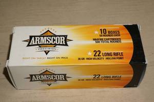 500 Rounds Armscor .22 LR 36 Gr HP Ammo