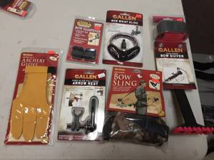 lot 74 image: New Allen Bow Sling, Wrist Sling, Arrow Rest, Dampener & Quiver