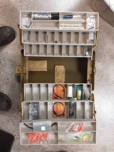 lot 163 image: Tackle Box With Assorted Archery Items