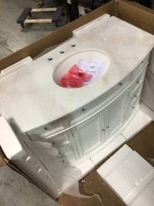 lot 37 image: Home Decorators Hampton Harbor 45 in. W x 22 in. D Bath Vanity in White with Natural Marble Vanity Top in White Natural open box review pictures
