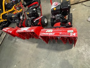 lot 49 image: Lot of 3 Troy-bilt snow blowers for parts or repairs see pictures and description