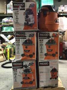 Pallet with Assorted Ridgid Shop Vacs various models and conditions see pictures