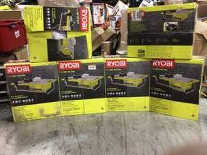 Pallet with Ryobi 7 in Table Tile saws open boxes see pictures