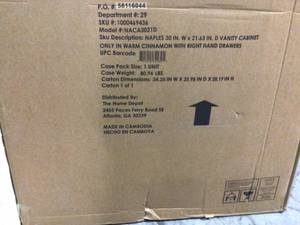 Home Decorators Naples 30 in. W x 21.63 in. D Vanity Cabinet Only in Warm Cinnamon with Right Hand Drawers see pictures