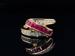 lot 13 image: Fine, High Grade Natural Ruby and Diamond Estate Ring in 14k Yellow Gold $6,250 Retail