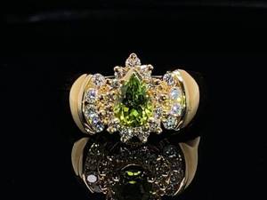lot 28 image: Impressive Natural Peridot and Diamond Estate Ring in 14k Yellow Gold $3,200 Retail