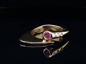 lot 16 image: Designer Contemporary Natural Ruby and Bezel Diamond Estate Euro Shank Ring in 14k Yellow Gold $3,650 Retail