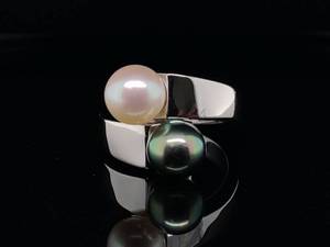 lot 9 image: Dazzling High Luster Tahitian and White Pearl Wrap Ring in 18k White Gold $4,150