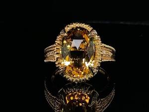 lot 76 image: Large Natural Topaz and Diamond Estate Ring in 14k Yellow Gold $1,825 Retail