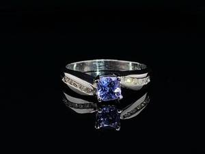 lot 30 image: Lilac Purple Cushion Cut Tanzanite and Diamond Wave 14k White Gold Ring $2,975 Retail