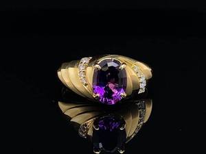 lot 82 image: Upscale, Elegant Oval Deep Purple Amethyst and Diamond Estate Ring in 18k Yellow Gold $2,999 Retail