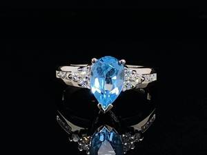 lot 71 image: 1.32 Carat Blue Topaz and Diamond Estate Ring in 14k White Gold $1,599 Retail
