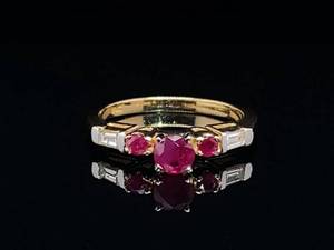 lot 49 image: Natural Ruby and Diamond Estate Ring in 14k Yellow Gold $1,999 Retail