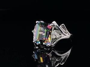 lot 80 image: Brilliant Mystic Topaz and Diamond Estate Ring in 14k White Gold $1,830 Retail