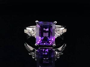lot 39 image: Exquisite Royal Purple Emerald Cut Amethyst Accented by Diamonds in 14k White Gold $1,999 Retail