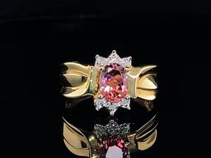 lot 50 image: Oval Pink Tourmaline Ring in Mid Century Style With Diamonds in 14k Yellow Gold $2,100 Retail