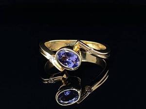 lot 59 image: Upscale Bezel Set Natural Tanzanite and Diamond Estate Ring in 14k Yellow Gold $2,100 Retail