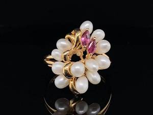 lot 58 image: Pearl and Natural Ruby Estate Ring in 14k Yellow Gold $1,550 Retail