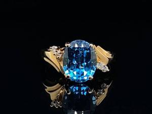 lot 77 image: Gorgeous Fancy Cut Swiss Blue Topaz and Diamond Estate Ring in 14k Yellow Gold $1,850 Retail