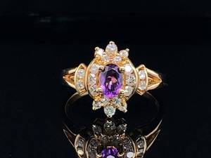 lot 78 image: Amethyst and Diamond Estate Ring in 14k Yellow Gold $1509 Retail Tag