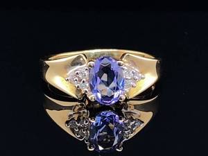 lot 57 image: Natural Tanzanite and Diamond Estate Ring in 14k Yellow Gold $1850 Retail