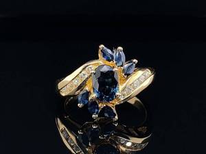 lot 24 image: Natural Blue Sapphire and Diamond Estate Ring in 14k Yellow Gold $2,000 Retail