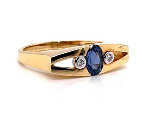 lot 61 image: Natural Blue Sapphire and Diamond Estate Ring in 14k Yellow Gold $1,850 Retail