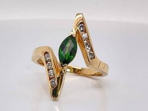 lot 17 image: Contemporary .72 Carat Natural Chrome Green Tourmaline and Diamond Estate Ring in 14k Yellow Gold $3,150 Retail