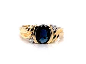 lot 41 image: Breathtaking Natural Blue Sapphire and Diamond Estate Ring in 14k Yellow Gold $2,350 Retail