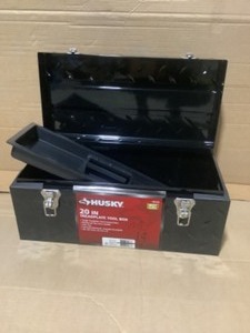 lot 1 image: 20 in. Tread Plate Metal Portable Tool Box