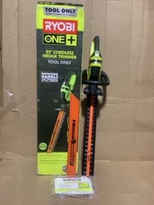 lot 10 image: ONE 22 in. 18-Volt Lithium-Ion Cordless Battery Hedge Trimmer (Tool Only) by RYOBI
