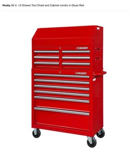 lot 45 image: 36 in. 12-Drawer Tool Chest and Cabinet combo in Gloss Red by Husky