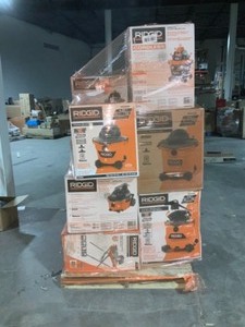 lot 51 image: PALLET OF ASSORTED RIDGID SHOP VACS AND TILE SAWS SEE PICS
