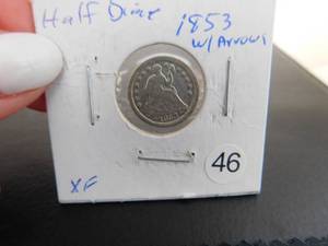 1853 XF  Seated Liberty Silver Half Dime warrows PCGS Price Guide for an VF35 is $47.00