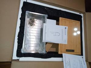 lot 38 image: All-in-One Drop-In Stainless Steel 30 in. 4-Hole Single Bowl Kitchen Workstation Sink with Faucet and Accessories by Glacier Bay- open box not used