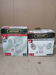 lot 57 image: 180° White Motion Activated Outdoor Integrated LED Twin Head Flood Light  & 180 Degree White Motion-Sensing Outdoor Security-Light by Defiant- new & used