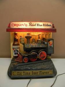 lot 9 image: Vintage 1961 Pabst Blue Ribbon Beer Lighted Motion Train Sign - Works - GREAT PIECE FOR THE CAVE - SEE PICTURES