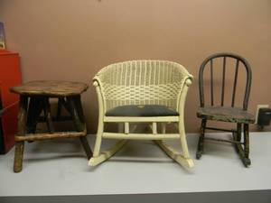 lot 51 image: 2 VINTAGE CHILD CHAIRS WITH VINTAGE HANDMADE STOOL - SEE PICTURES