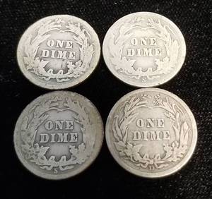 GROUP OF 4 BARBER DIMES