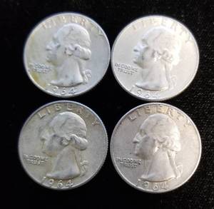 GROUP OF 4 US 90% SILVER WASHINGTON QUARTERS