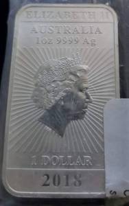 2018 AUSTRALIA 1 TROY OZ .999 FINE SILVER DRAGON BAR