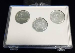 1943 P-D-S US WWII WARTIME STEEL CENT SET 3 COINS