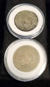 2 US NICKELS IN AIRTITE HOLDERS 1899 LIBERTY 1937 BUFFALO
