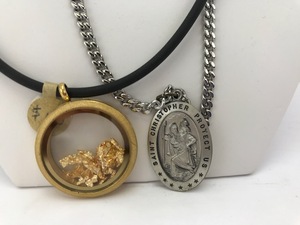 lot 26 image: Gold Flakes  Saint Christopher Necklaces (Lot of 2)