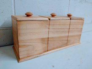lot 514 image: New Natural Wood Pantry Basics Canister Set, New In Box
